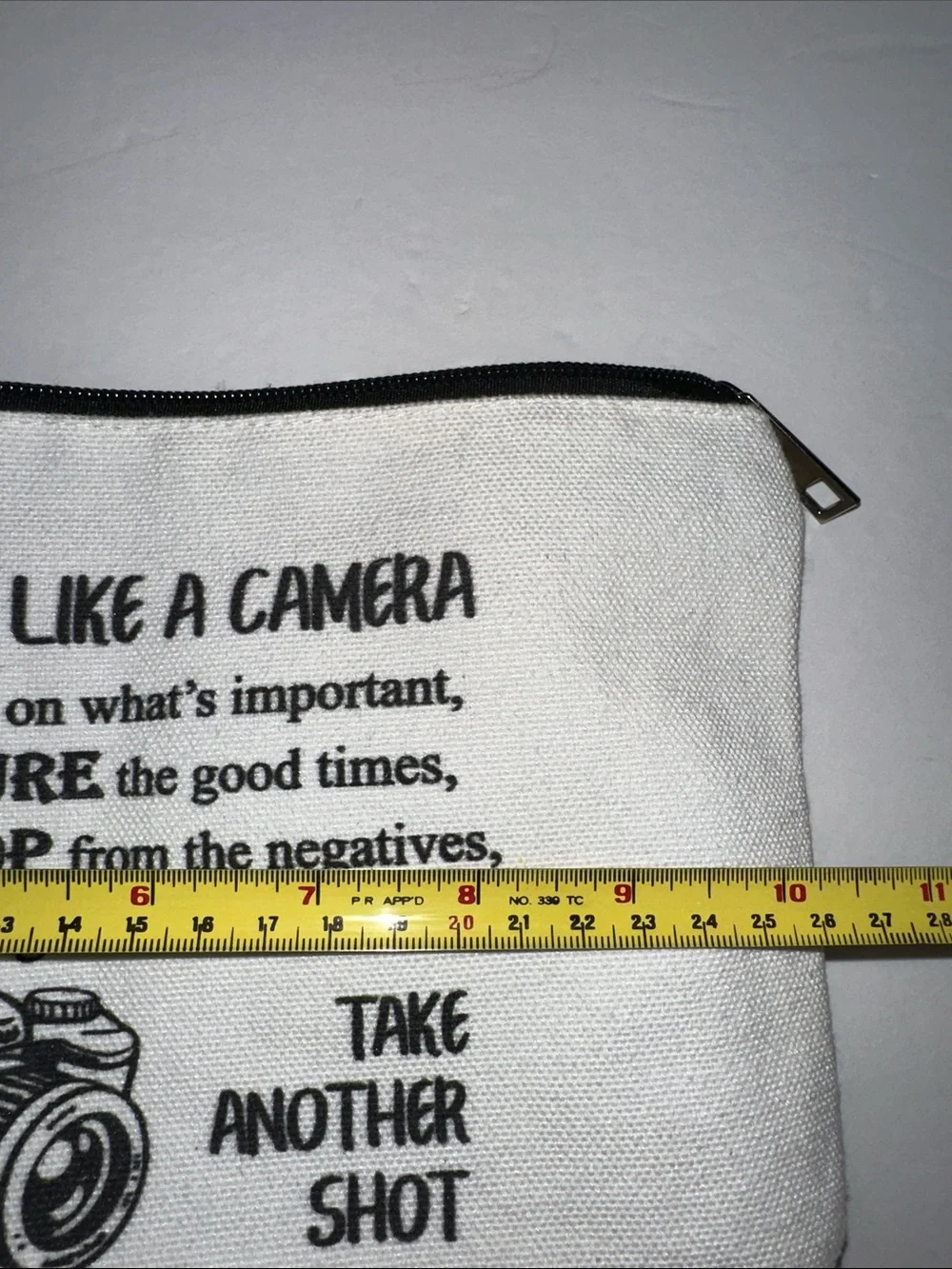Canvas Camera Quote Life is Like a Camera Zipper Pouch - White New Without Tag
